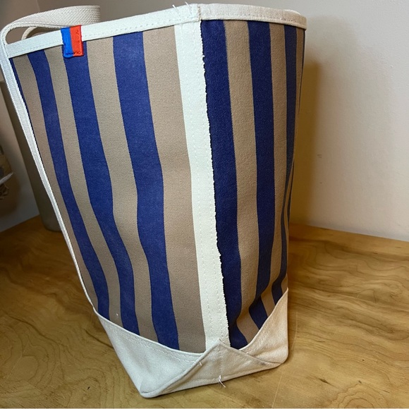 KULE The All Over Striped Tan, Navy Canvas Tote - Picture 9 of 10